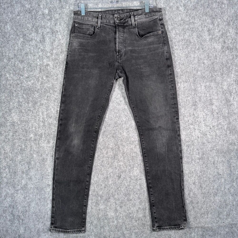 G Star Raw Jeans 3301 Slim Mens 32x32 Black Button Fly Casual Distressed